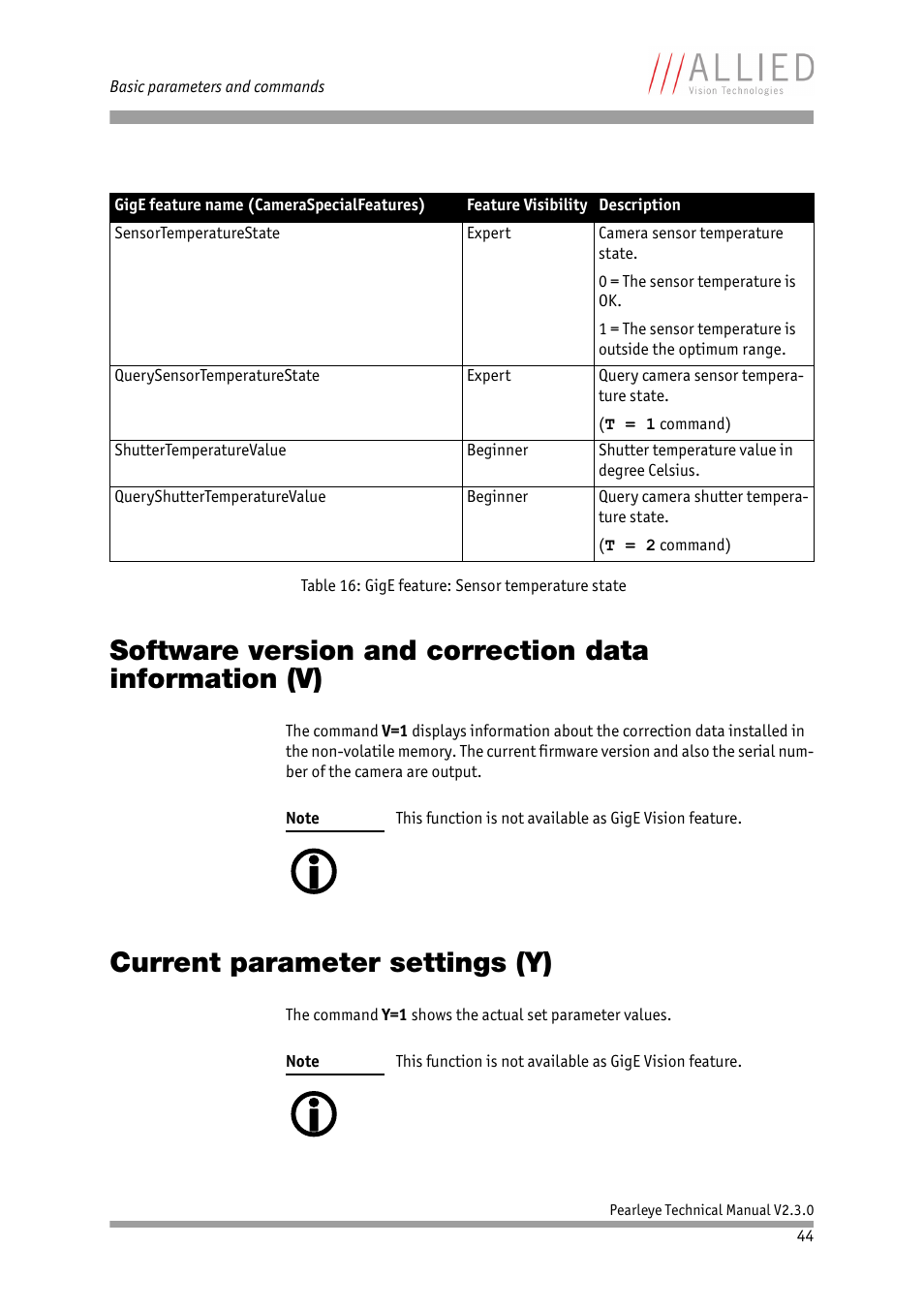 Current parameter settings (y) | ALLIED Vision Technologies Pearleye P-030 LWIR User Manual | Page 44 / 84