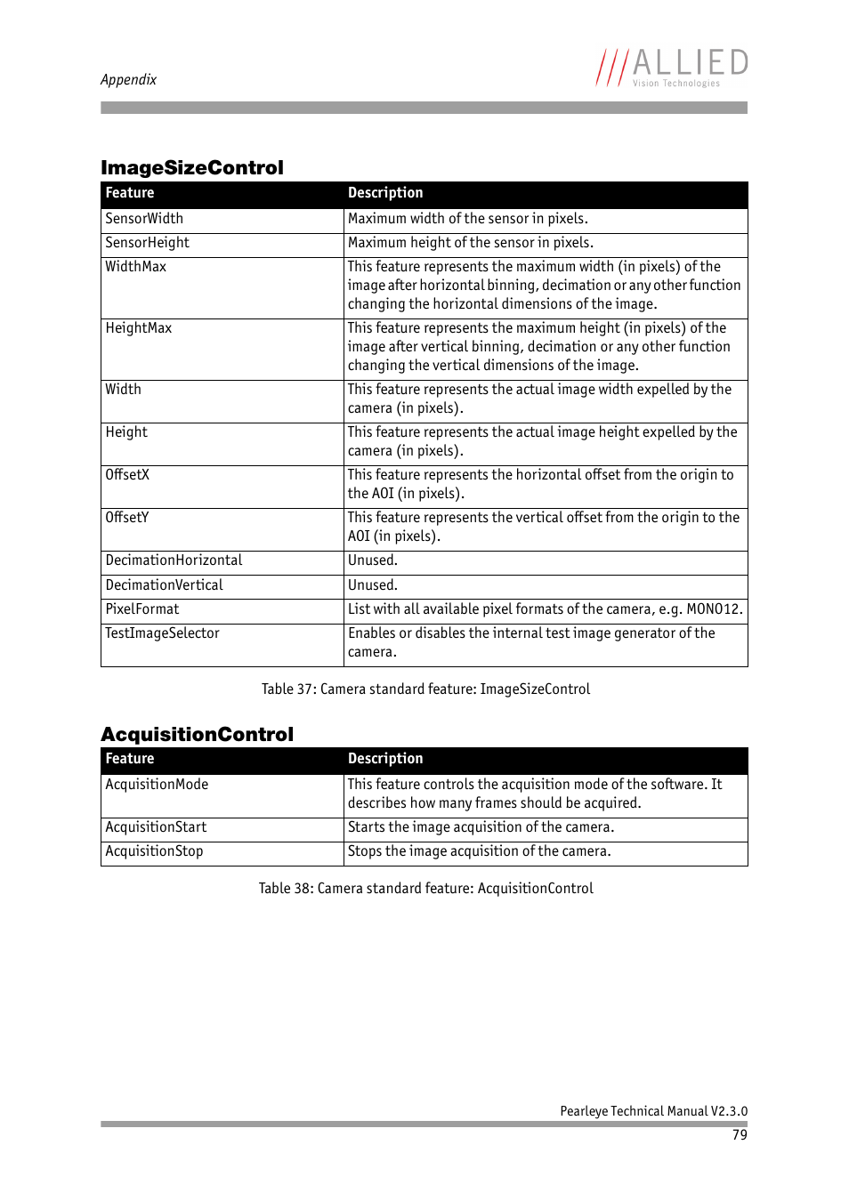 Imagesizecontrol, Acquisitioncontrol, Imagesizecontrol acquisitioncontrol | ALLIED Vision Technologies Pearleye P-030 LWIR User Manual | Page 79 / 84