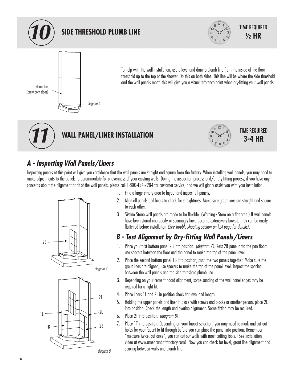 4 hr, Side threshold plumb line, Wall panel/liner installation | A - inspecting wall panels/liners | American Bath Factory Neo Supreme Carolina Shower User Manual | Page 6 / 10