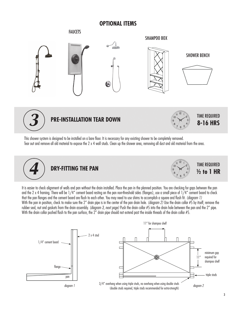 16 hrs | American Bath Factory Single Supreme Carolina Shower User Manual | Page 3 / 10