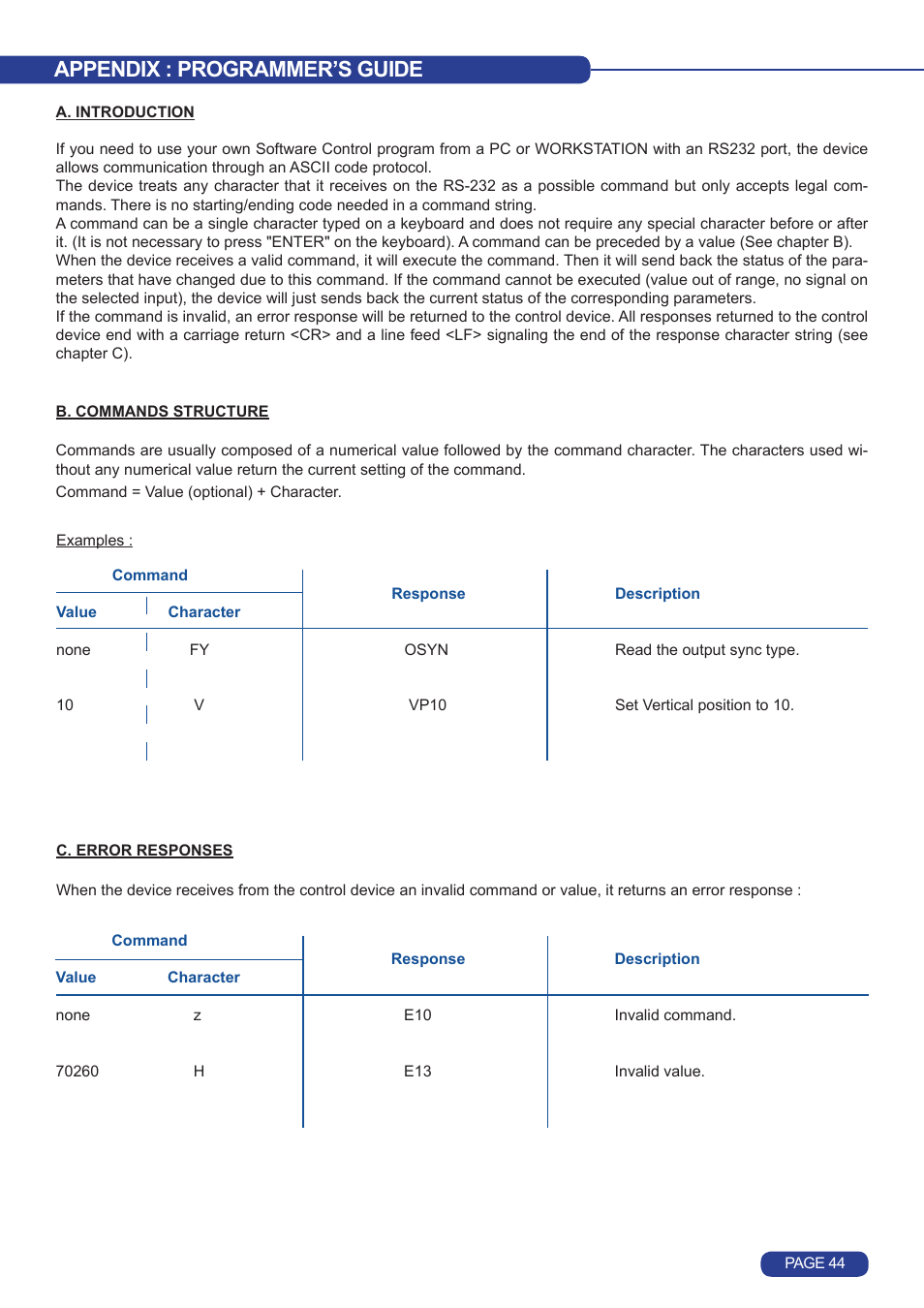 Appendix : programmer’s guide | Analog Way Quattro Value User Manual | Page 45 / 58