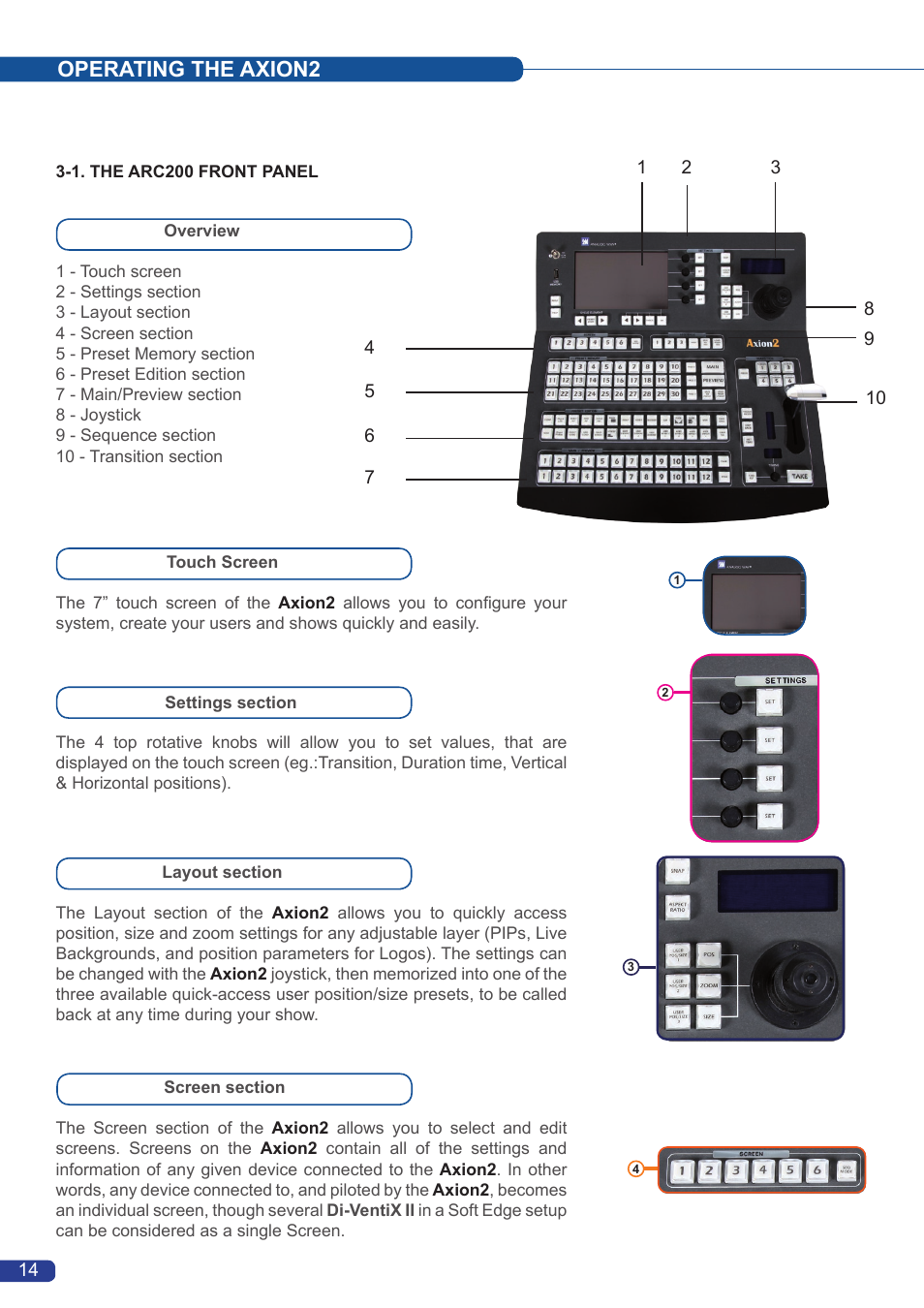 Operating the axion2 | Analog Way Axion2 User Manual | Page 16 / 52