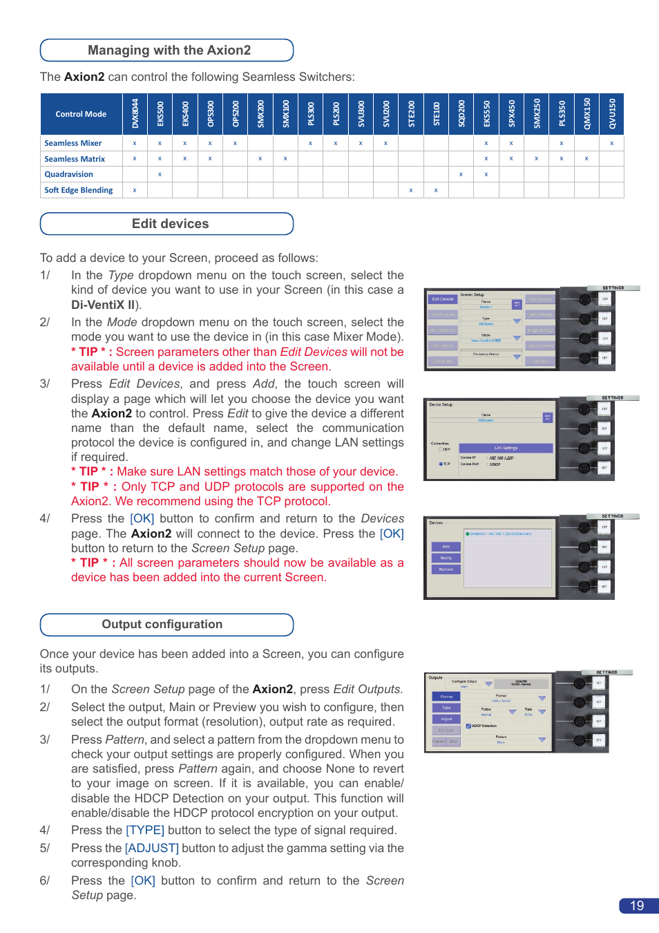 Edit devices managing with the axion2 | Analog Way Axion2 User Manual | Page 21 / 52