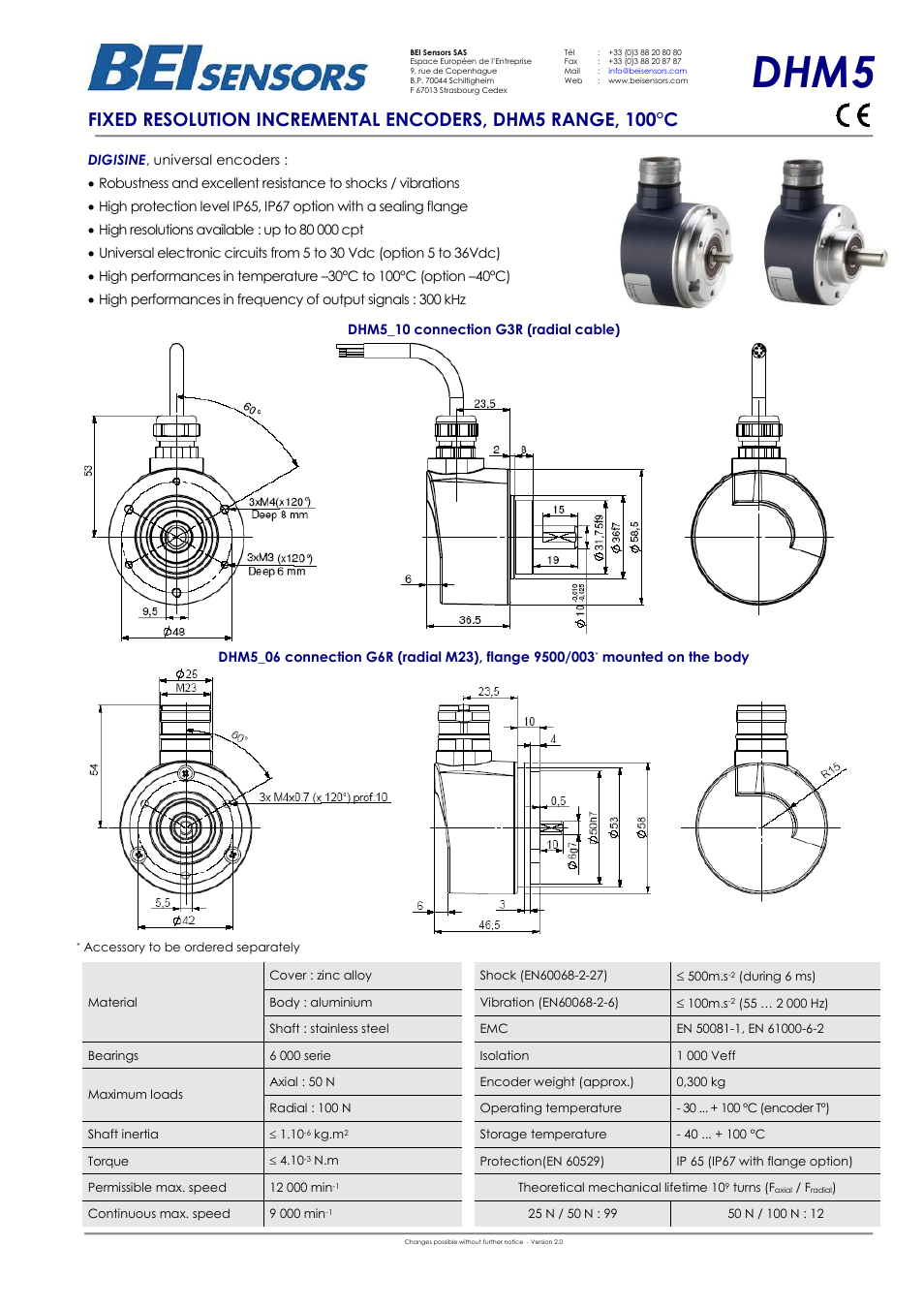 BEI Sensors DHM5 Shafted Incremental Encoder User Manual | 2 pages