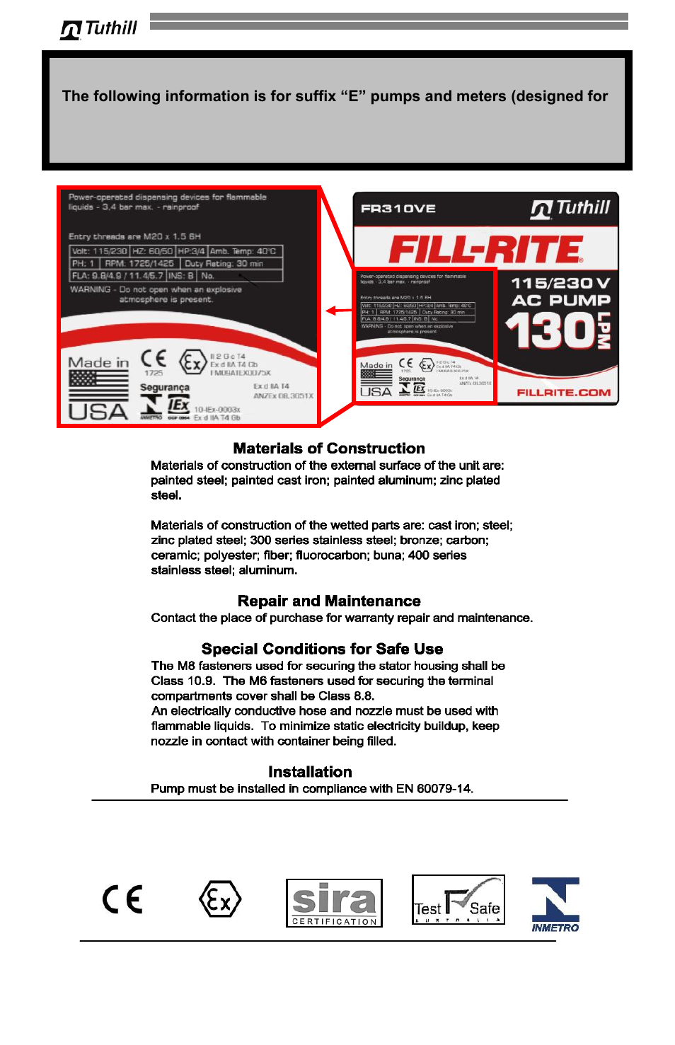 Attention | Fill-Rite 300V Series Fuel Transfer Pump User Manual | Page 16 / 64