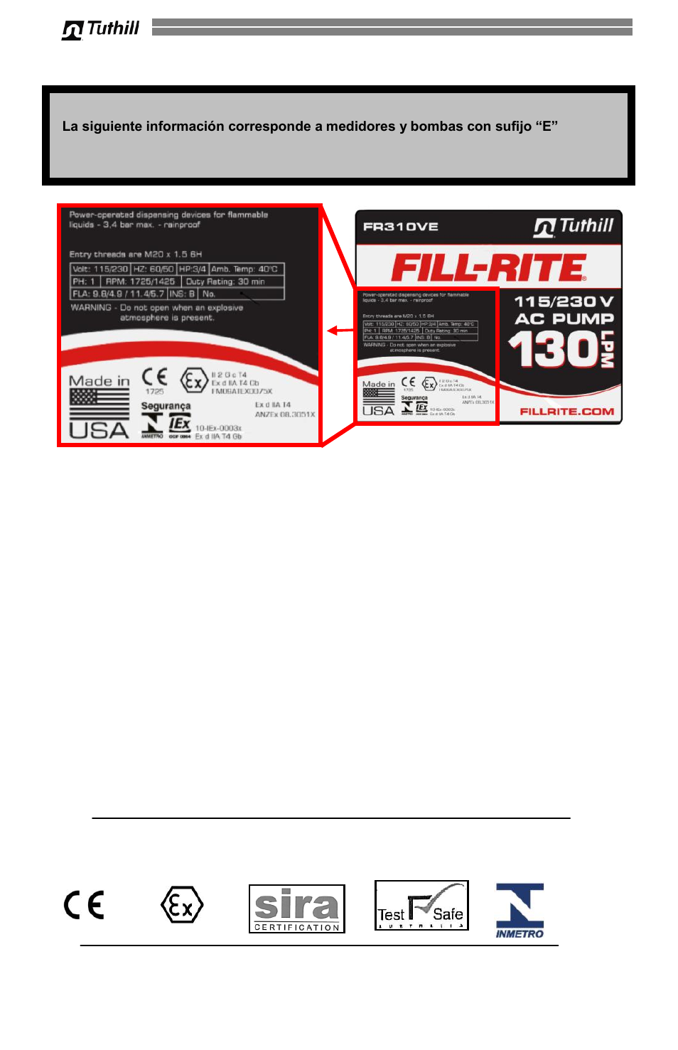 Atención, Materiales de construcción, Reparación y mantenimiento | Condiciones especiales para uso seguro, Instalación | Fill-Rite 300V Series Fuel Transfer Pump User Manual | Page 32 / 64