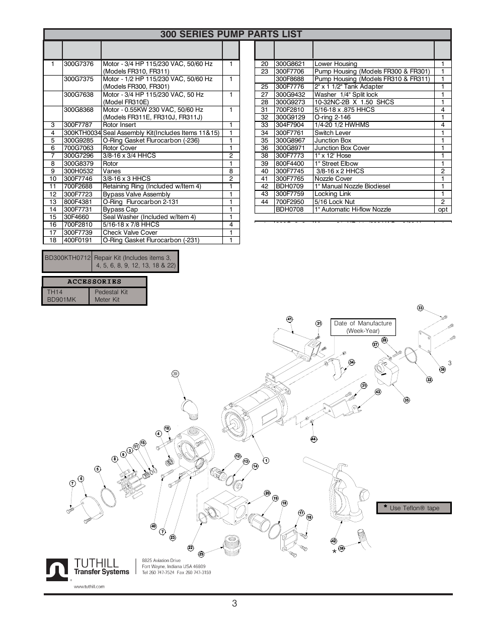 300 series pump parts list | Fill-Rite BD310 Series Fuel Transfer Pump User Manual | Page 3 / 4