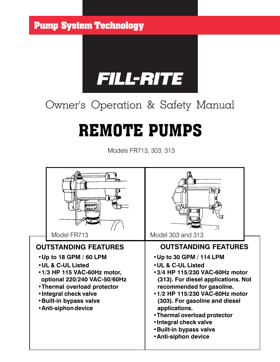 Fill-Rite FR313 REMOTE PUMPS User Manual | 8 pages