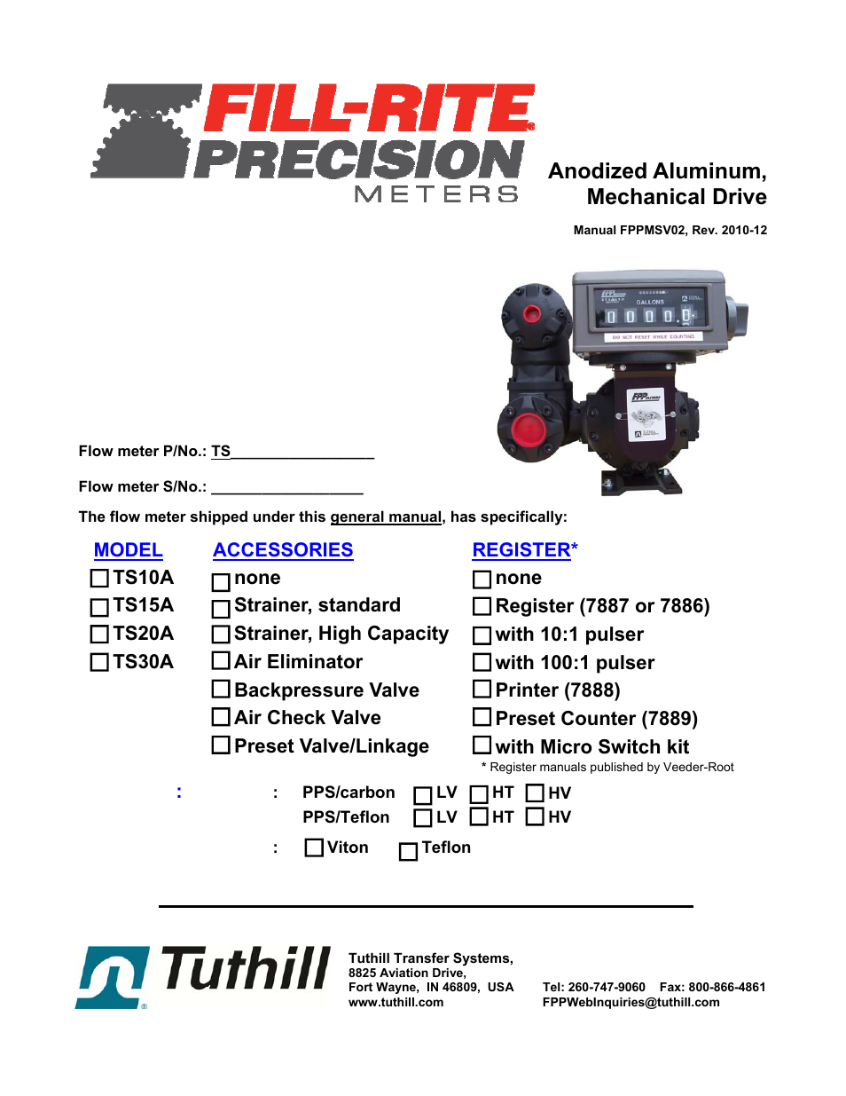 Fill-Rite TS AA Mechanical Precision Meter User Manual | 20 pages