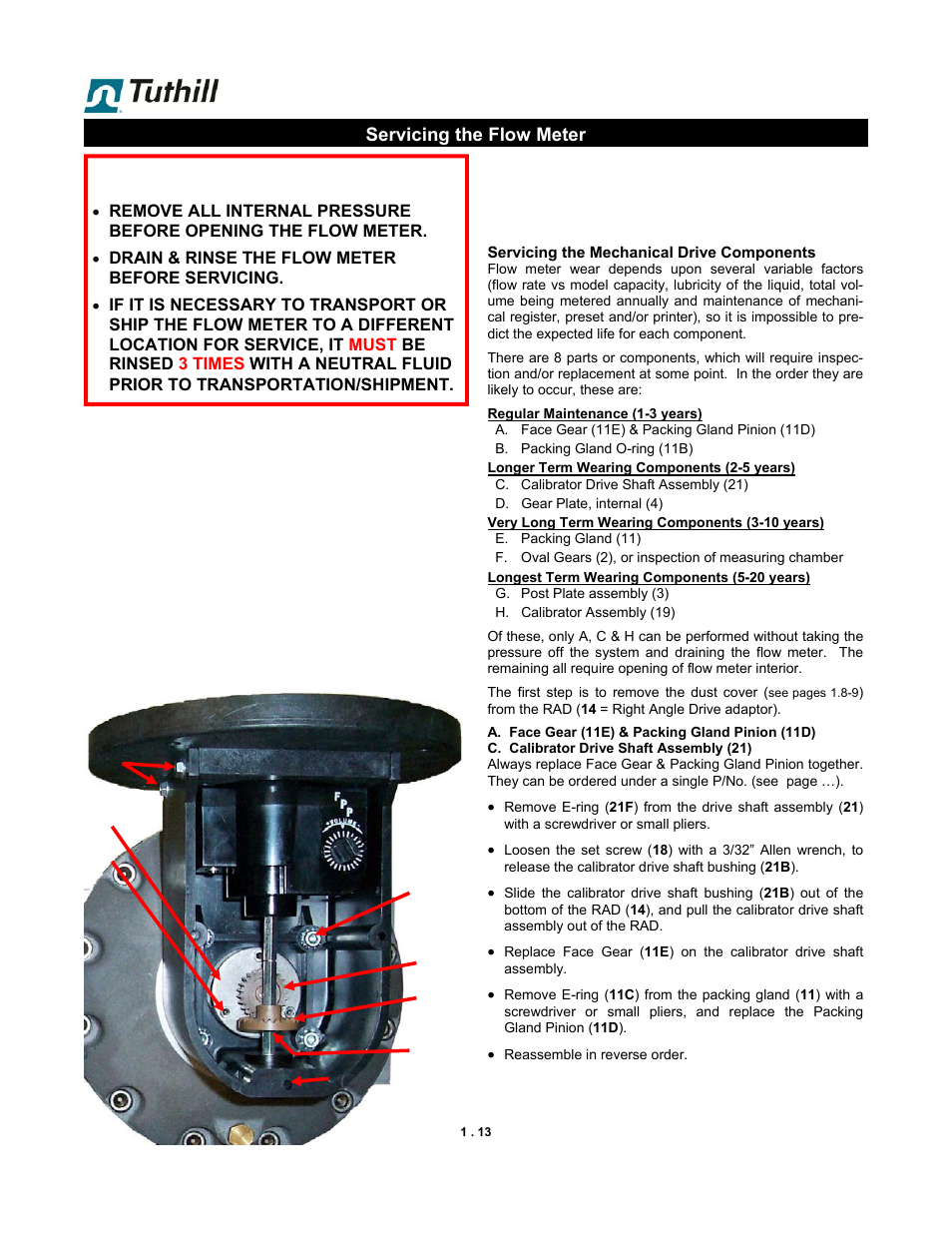 Safety instructions, Servicing the flow meter | Fill-Rite TS AA Mechanical Precision Meter User Manual | Page 13 / 20