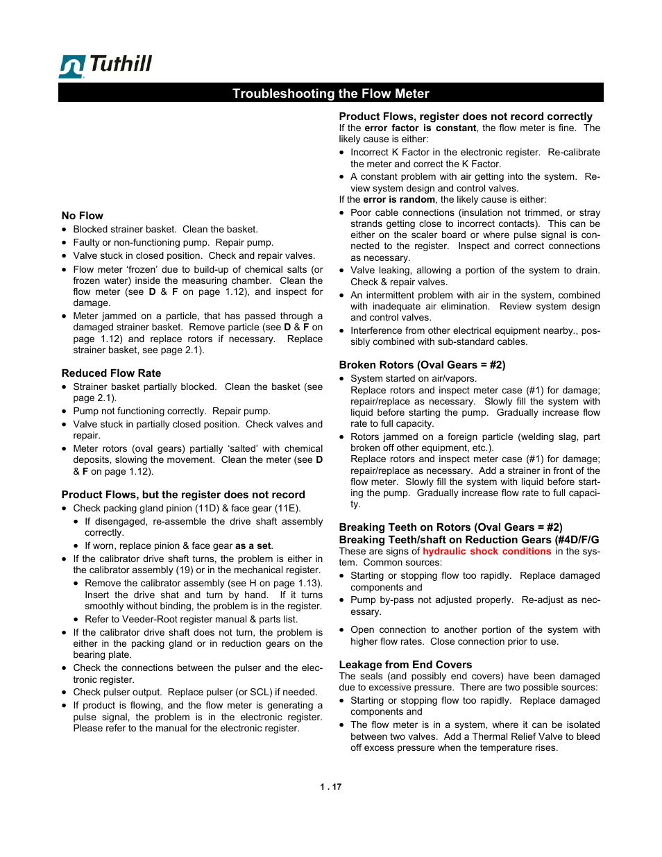 Troubleshooting the flow meter | Fill-Rite TS AA Mechanical Precision Meter User Manual | Page 17 / 20