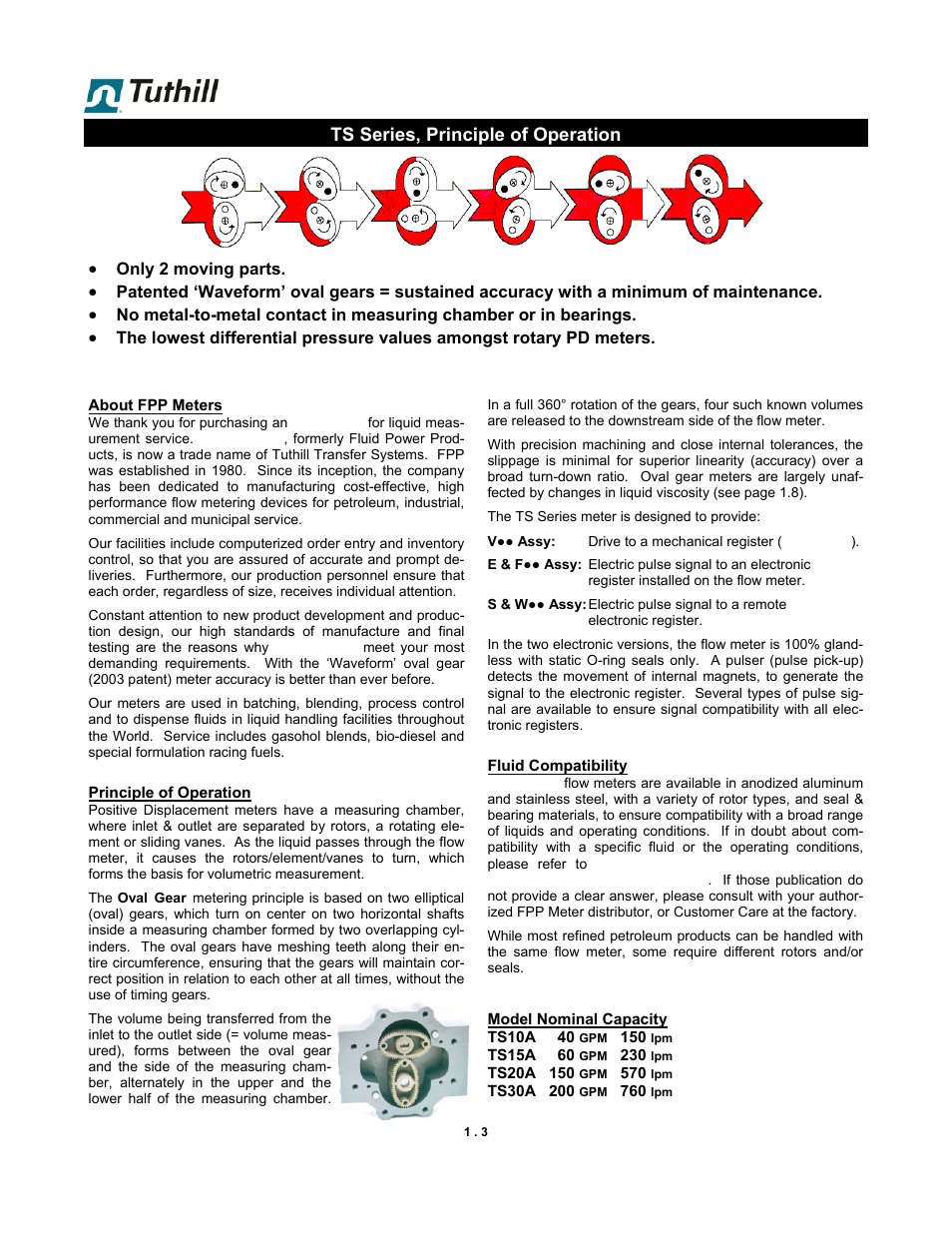 Ts series, principle of operation, Lower cost of ownership | Fill-Rite TS AA Mechanical Precision Meter User Manual | Page 3 / 20