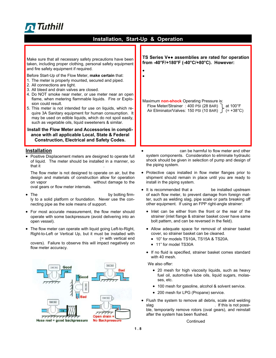 Safety instructions, Operating pressure | Fill-Rite TS AA Mechanical Precision Meter User Manual | Page 8 / 20