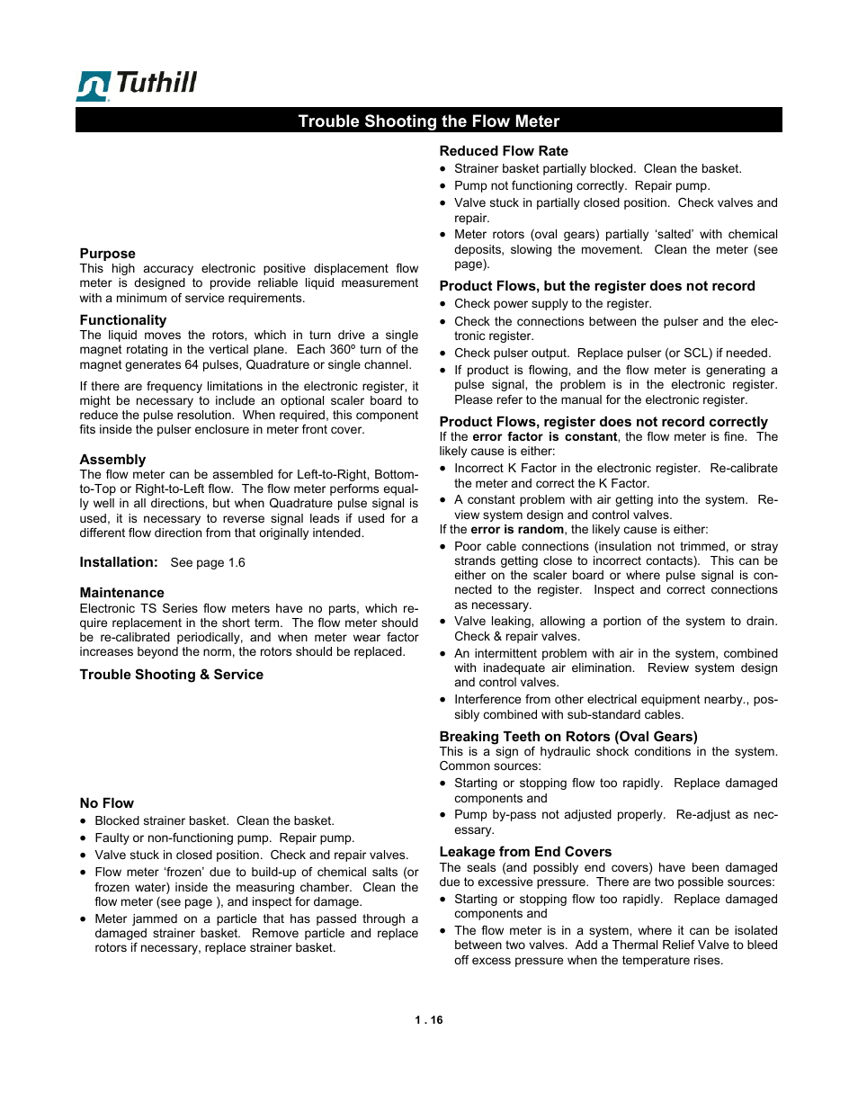 Trouble shooting the flow meter | Fill-Rite TS SS F & W Precision Meter User Manual | Page 16 / 28