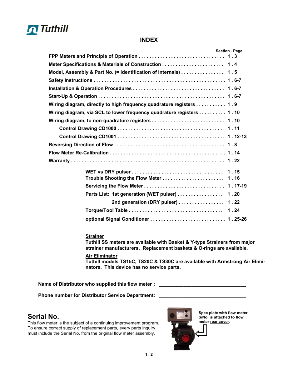Serial no | Fill-Rite TS SS F & W Precision Meter User Manual | Page 2 / 28