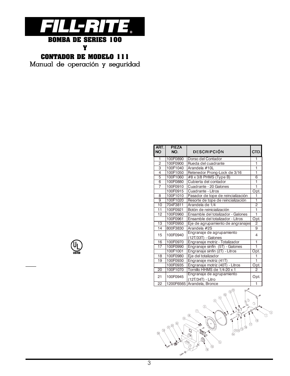 Manual de operación y seguridad, Instrucciones de seguridad, Guía de diagnóstico de problemas | Instalación, Bomba el flujo la instrucción para revés, Advertencia, Seguridad aprobación | Fill-Rite 111 COUNTER ASSEMBLY User Manual | Page 3 / 8