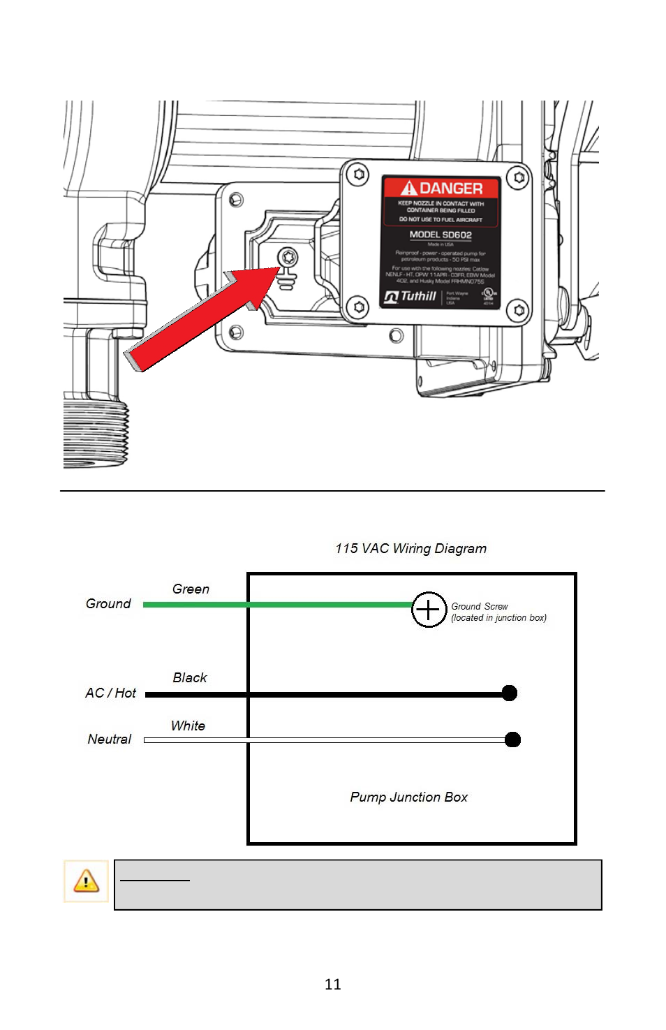Ac wiring diagram, Ac pump junction box | Fill-Rite FR600G Series AC Transfer Pumps User Manual | Page 11 / 80