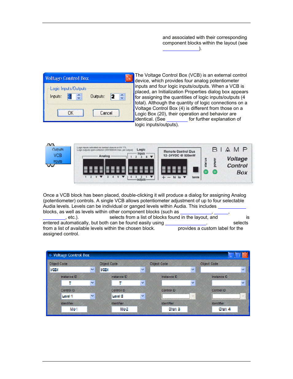 Voltage control box, Vcb) is the, See voltag | Biamp A4 User Manual | Page 158 / 245