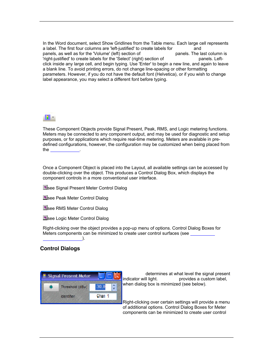 Meters, Control dialogs, Signal present meter | Specialty, Pass-through | Biamp A4 User Manual | Page 163 / 245