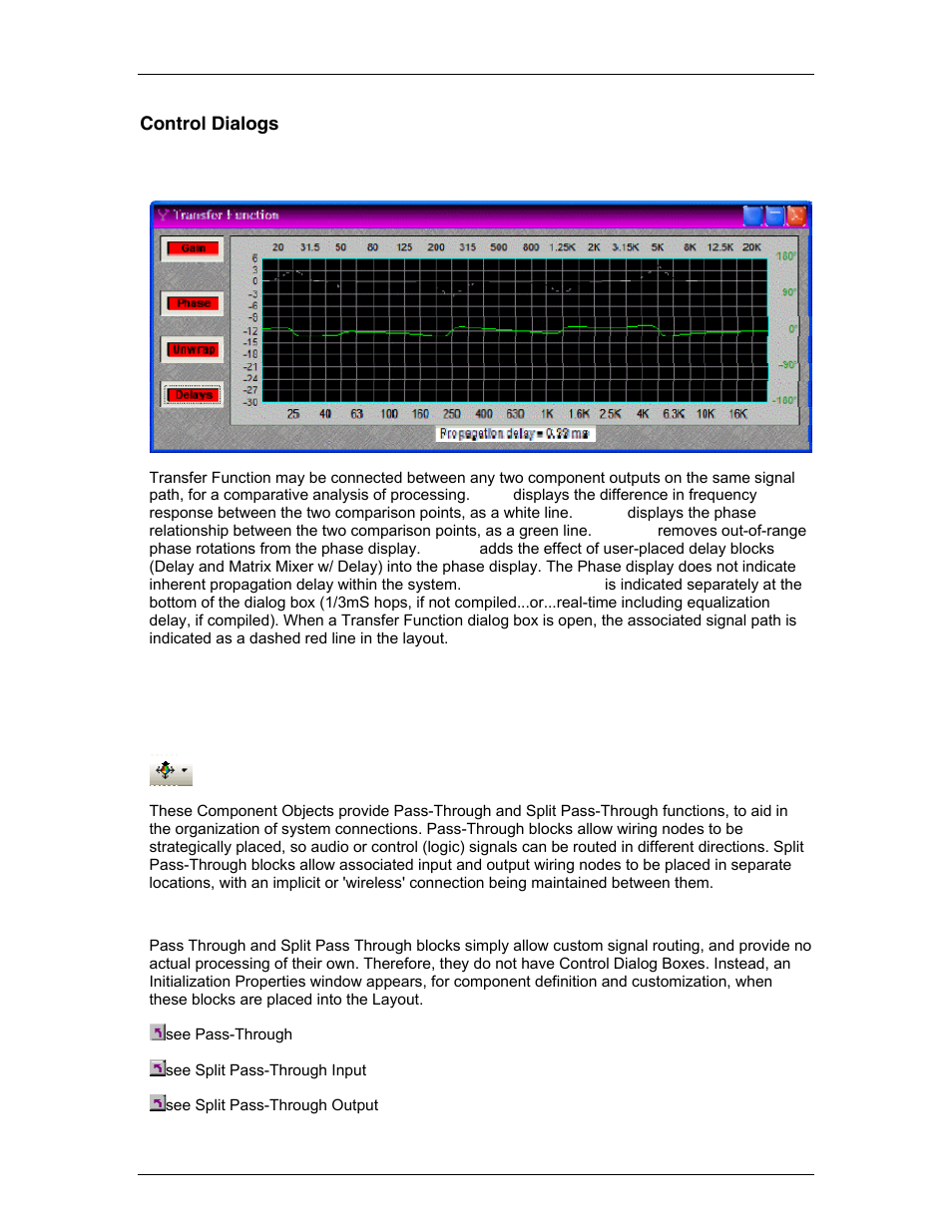 Control dialogs, Transfer function, Specialty | System compiling considerations, Hardware | Biamp A4 User Manual | Page 167 / 245