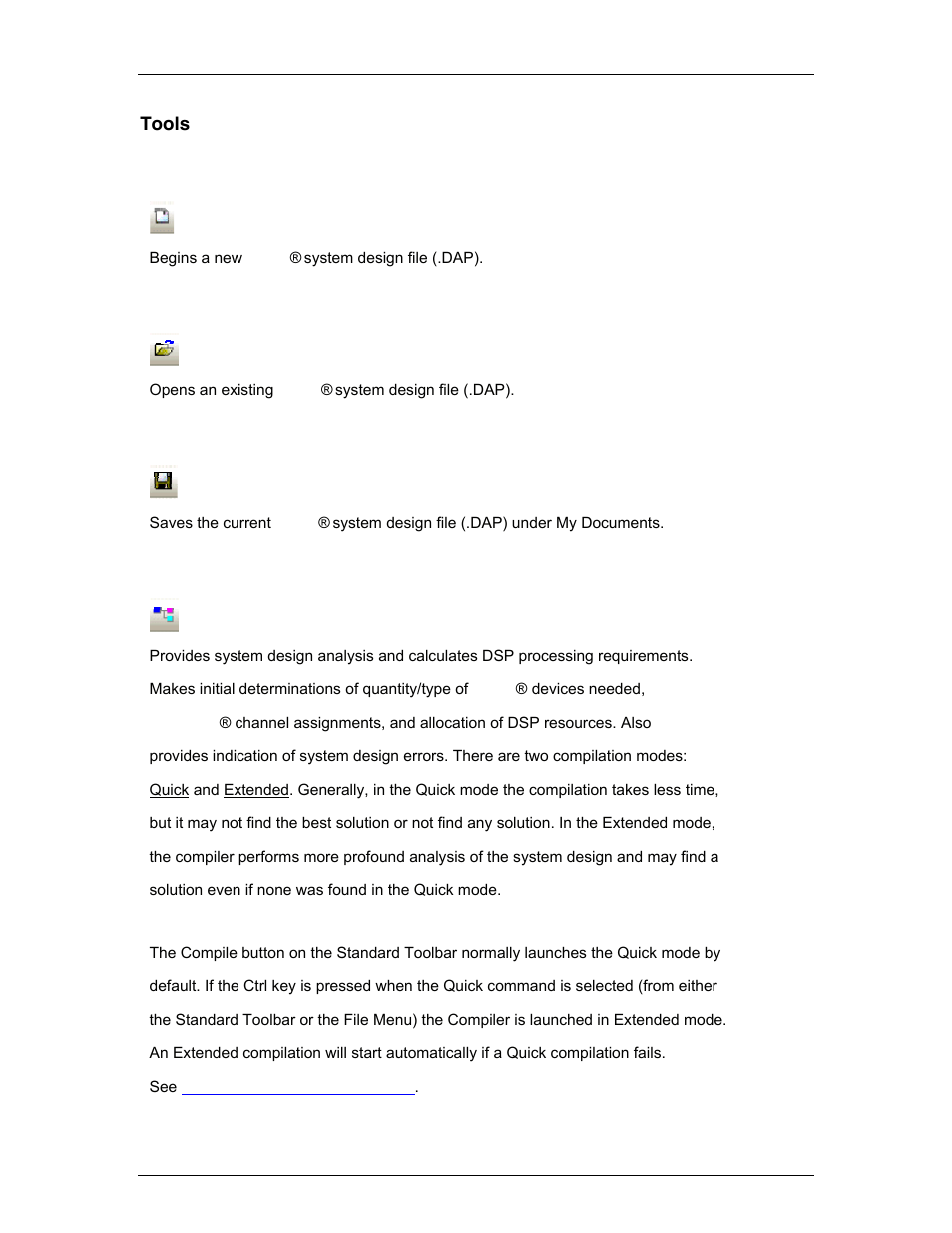 Tools, Open, Save | Compile, Plus addition | Biamp A4 User Manual | Page 69 / 245