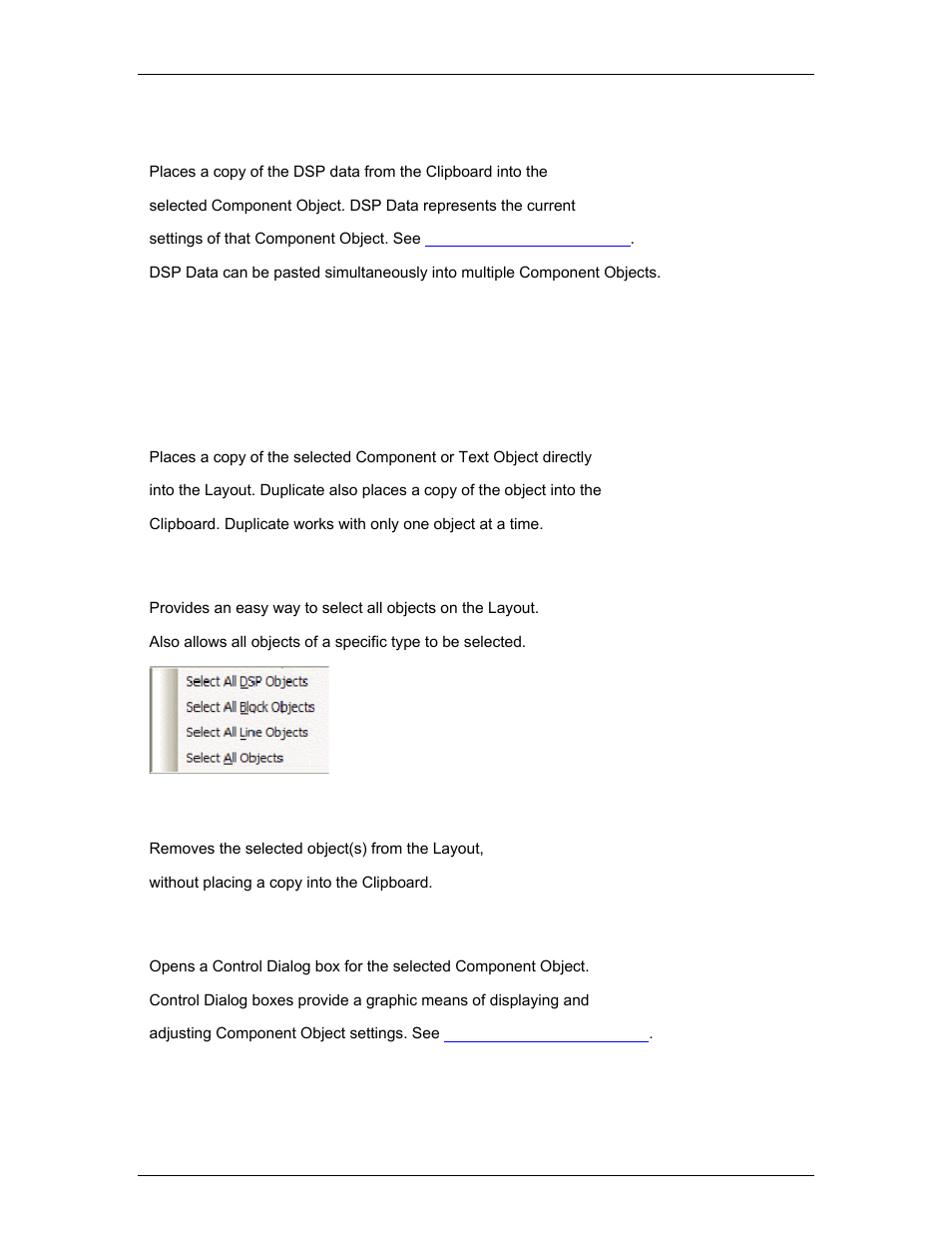 Paste dsp data, Duplicate, Select all | Delete, Control dialog | Biamp A4 User Manual | Page 76 / 245