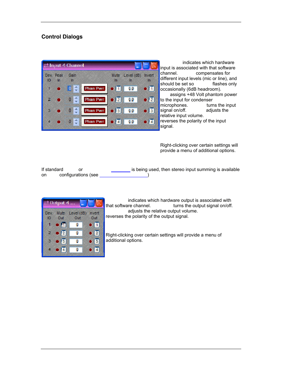 Control dialogs, Input, Output | Cobranet® input, Cobranet® output, See inp, See o | Biamp LTR User Manual | Page 100 / 245