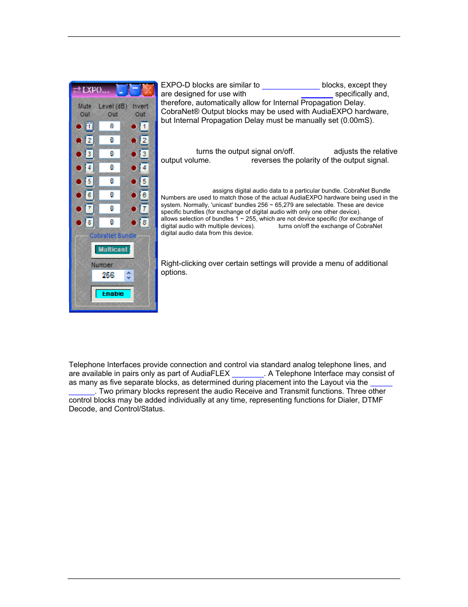 Expo-d, Telephone interface, See tel | Biamp LTR User Manual | Page 109 / 245