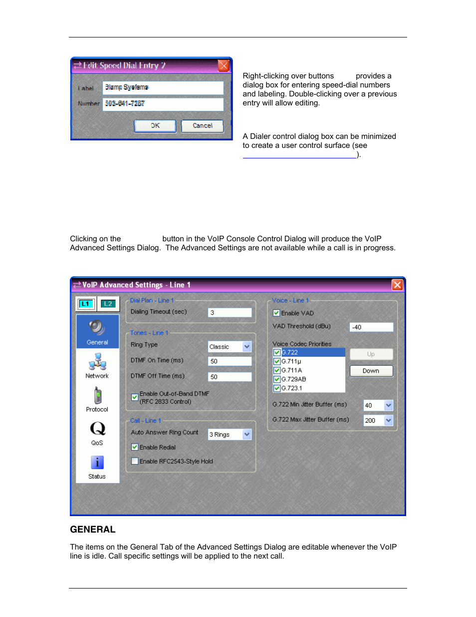 Voip advanced settings, General | Biamp LTR User Manual | Page 116 / 245