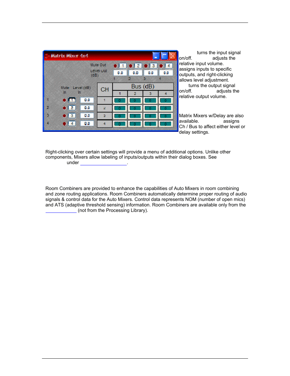 Matrix mixers, Room combiners, Equalizers | Parametric equalizer, See mat, See room co | Biamp LTR User Manual | Page 127 / 245