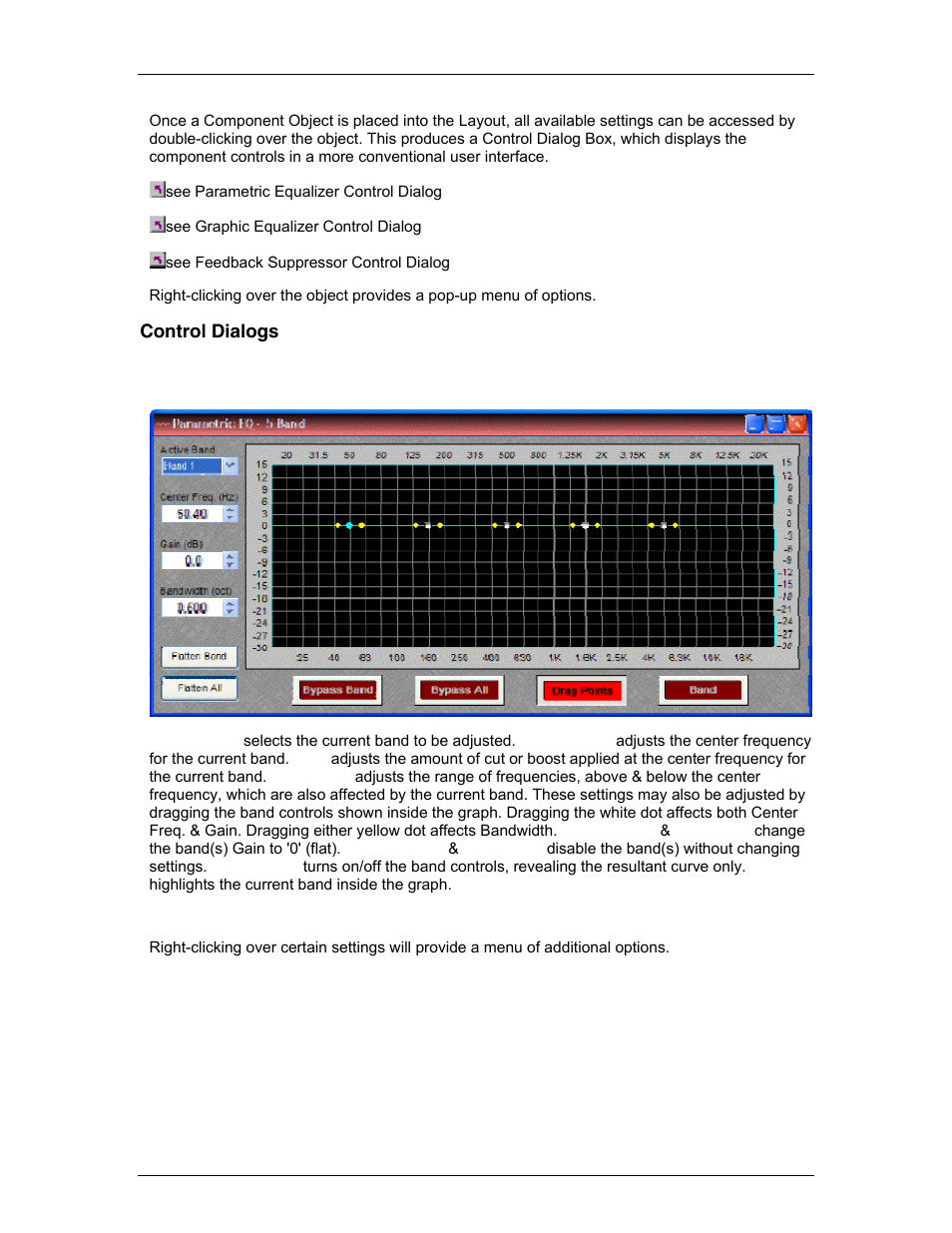 Control dialogs, Parametric equalizer, Filters | Biamp LTR User Manual | Page 130 / 245