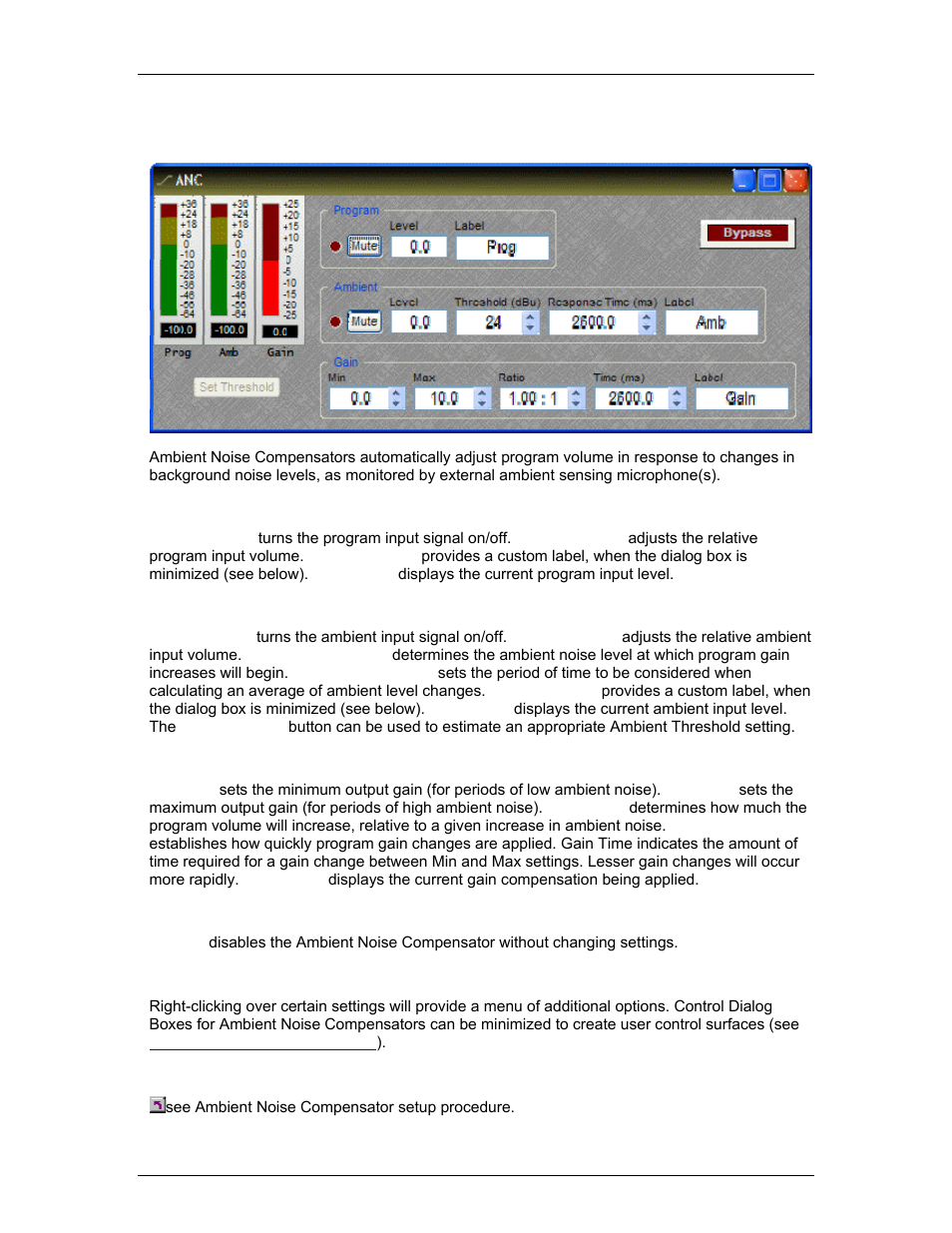 Ambient noise compensator, Preset button, See ambi | Biamp LTR User Manual | Page 141 / 245