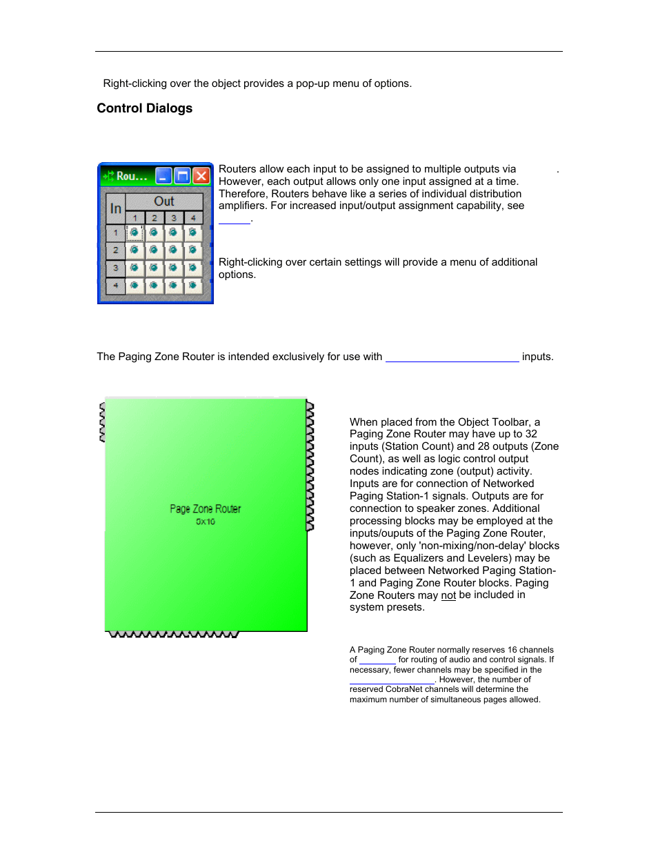 Control dialogs, Router, Paging zone router | Ed in the, Variou, See paging zone | Biamp LTR User Manual | Page 144 / 245