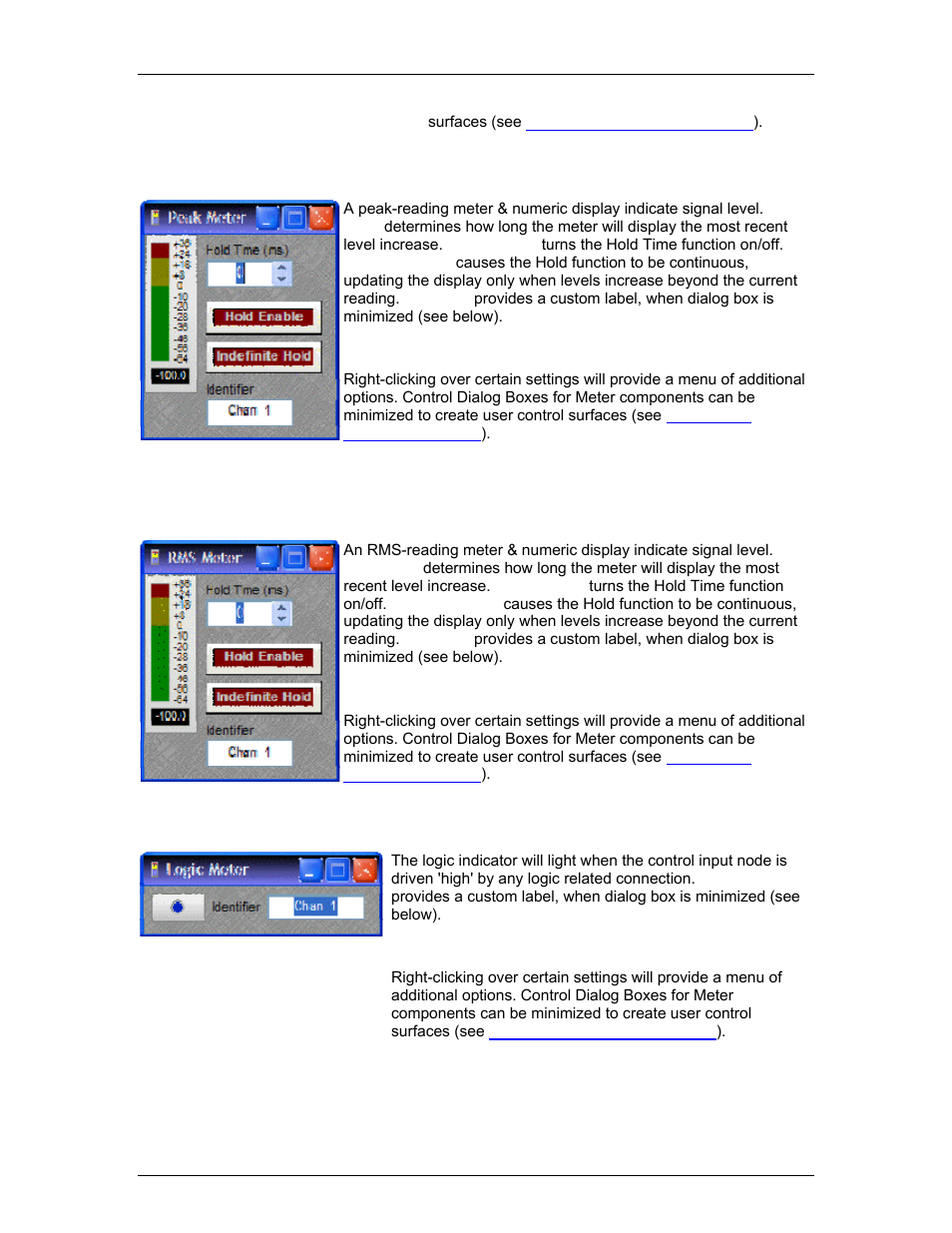 Peak meter, Rms meter, Logic meter | Split pass-through input, Split pass-through output, System design, See pea, See l | Biamp LTR User Manual | Page 164 / 245