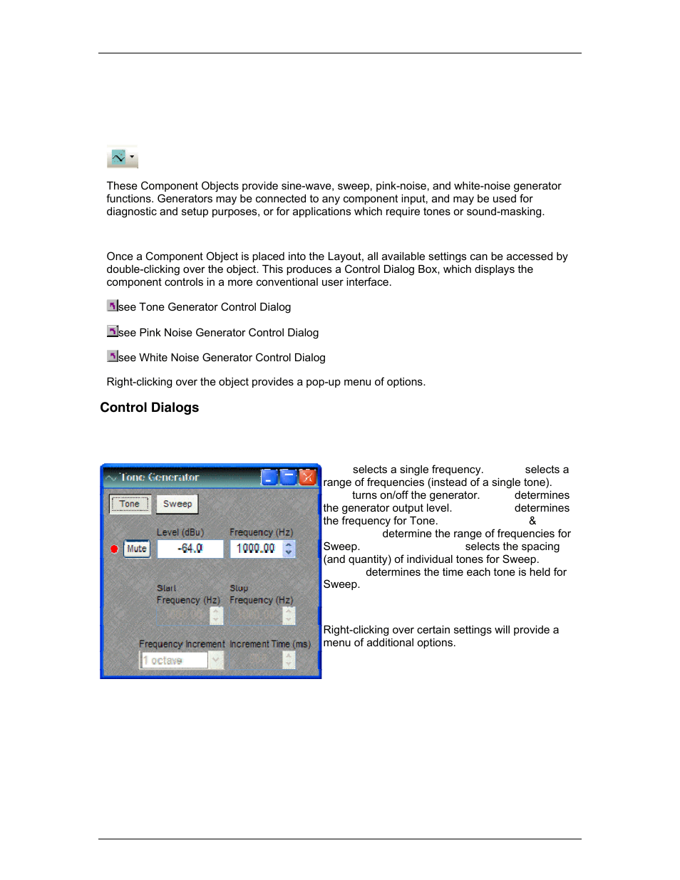 Generators, Control dialogs, Tone generator | Biamp LTR User Manual | Page 165 / 245