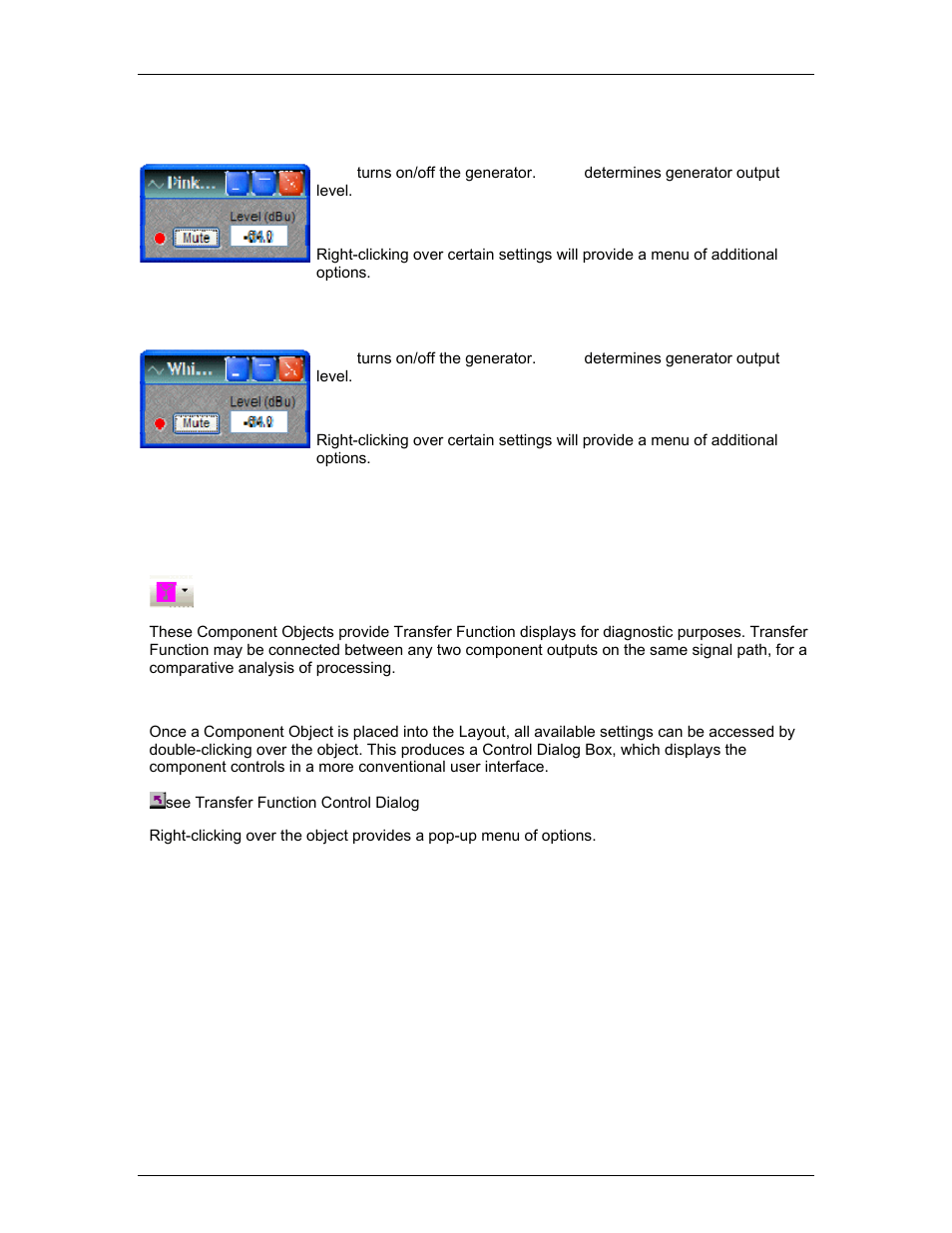 Pink noise generator, White noise generator, Diagnostics | Ng component objects, Customizi, Object and layout text | Biamp LTR User Manual | Page 166 / 245