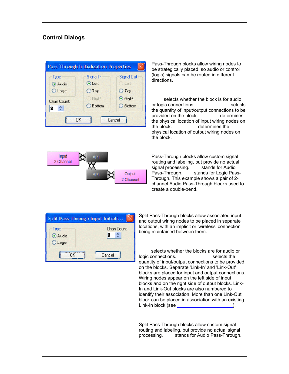 Control dialogs, Pass-through, Split pass-through input | Rear panel connections, Front panel indicators | Biamp LTR User Manual | Page 168 / 245