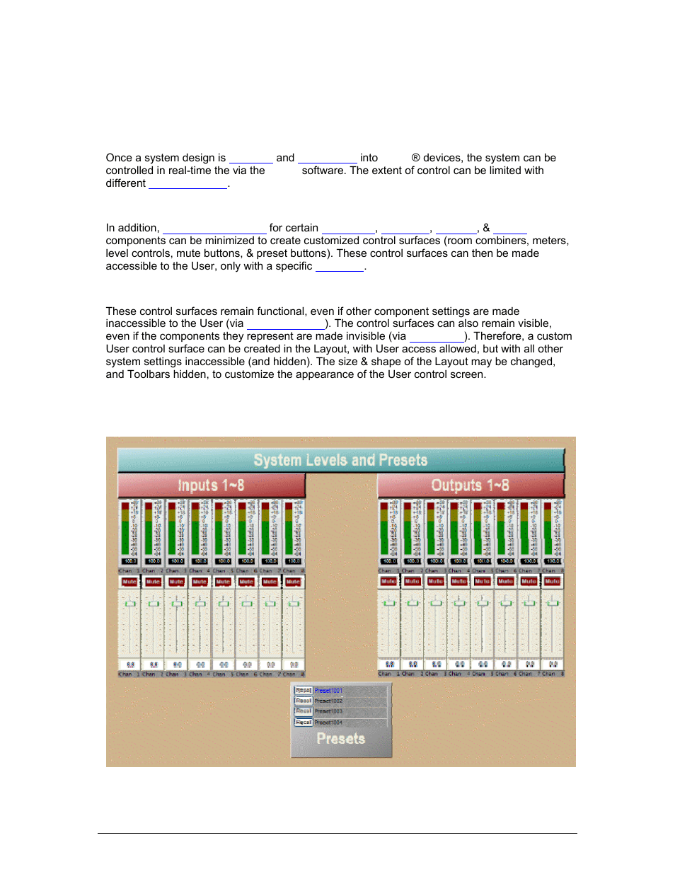 System control, Software user interface, Crossover blocks | Dynamics blocks, Or extern, Software user, Interface, System control software user interface | Biamp LTR User Manual | Page 199 / 245