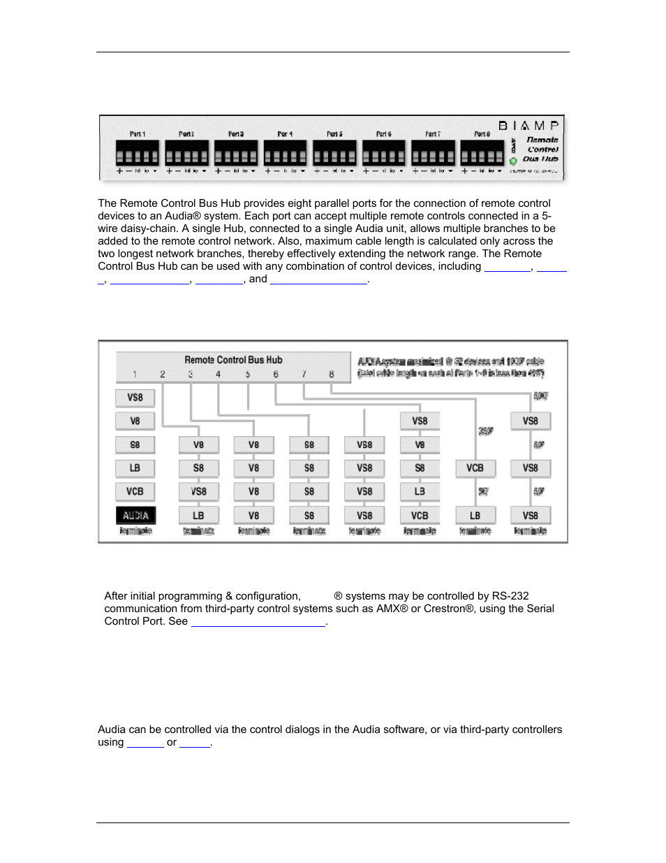 Remote control bus hub, Third-party control, Rs-232 and telnet protocol | Overview, Delay blocks, Control blocks, Meter blocks, Generator blocks, Rs-232/telnet, Combinin | Biamp LTR User Manual | Page 202 / 245