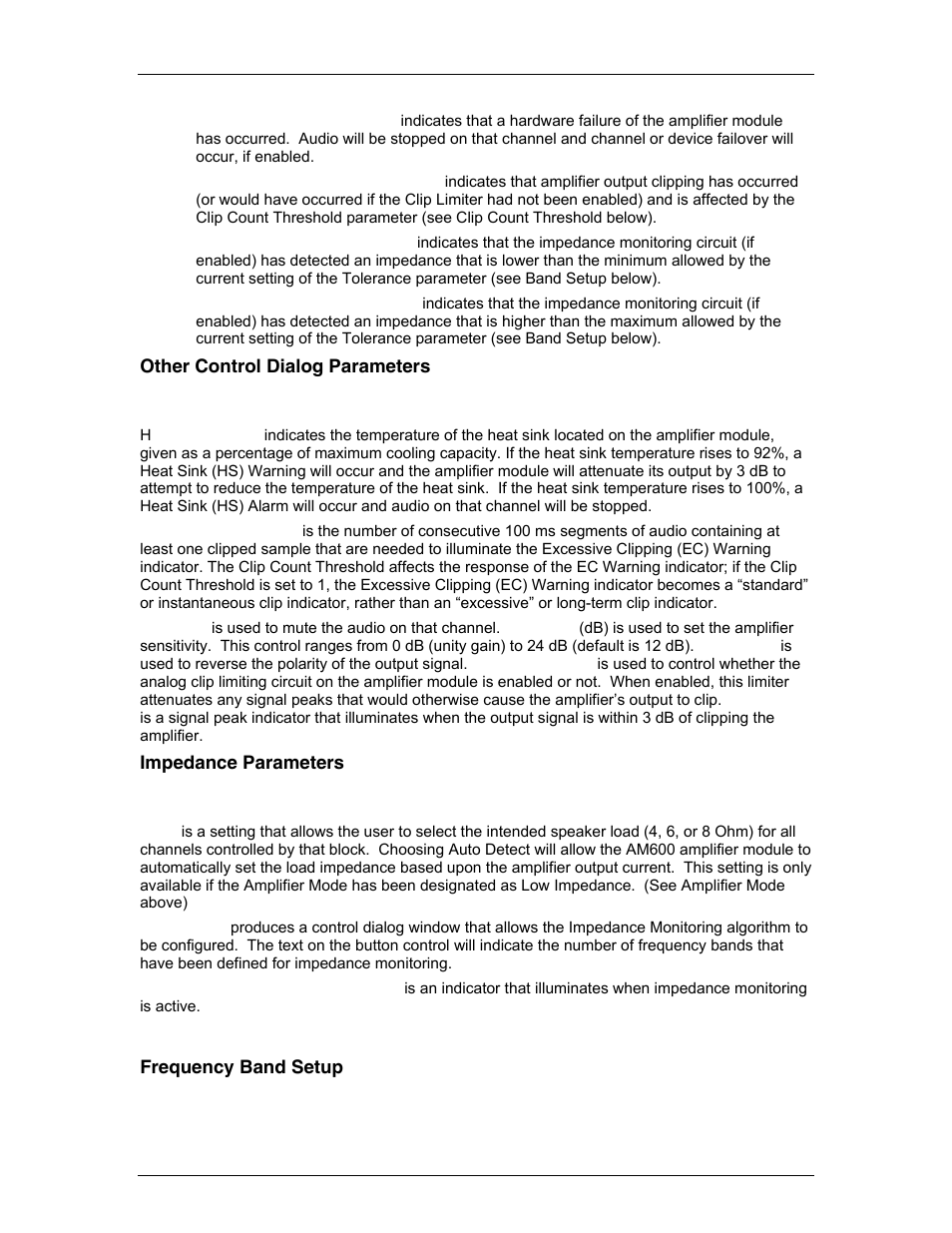 Other control dialog parameters, Impedance parameters, Frequency band setup | Biamp LTR User Manual | Page 25 / 245