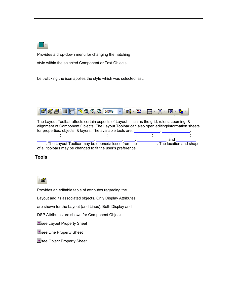 Hatch style, Layout toolbar, Tools | Property sheet, Is the, Provides an editable t, From the, Hatch, Style | Biamp LTR User Manual | Page 52 / 245