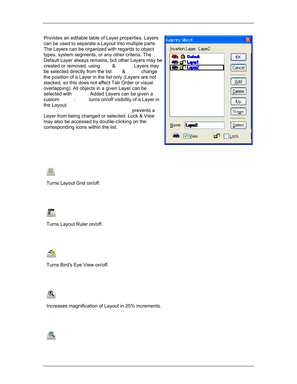 Toggle grid, Toggle ruler, Bird's eye view | Zoom in, Zoom out | Biamp LTR User Manual | Page 56 / 245