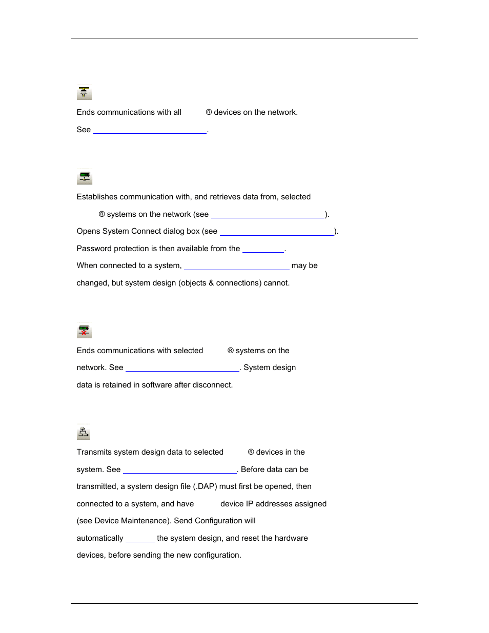 Disconnect, Connect to system, Disconnect from system | Send configuration | Biamp LTR User Manual | Page 60 / 245