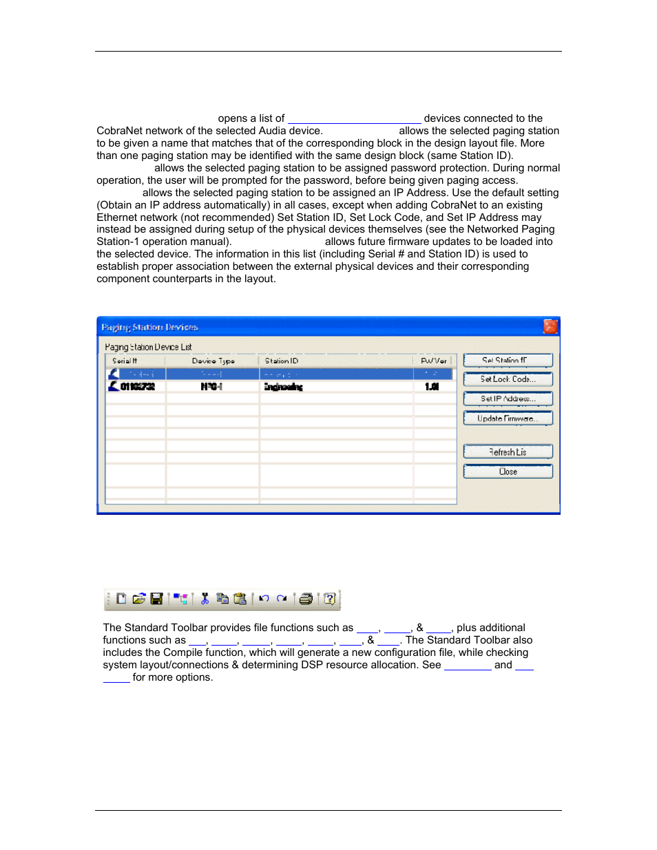 Remote ethernet devices, Standard toolbar | Biamp LTR User Manual | Page 68 / 245