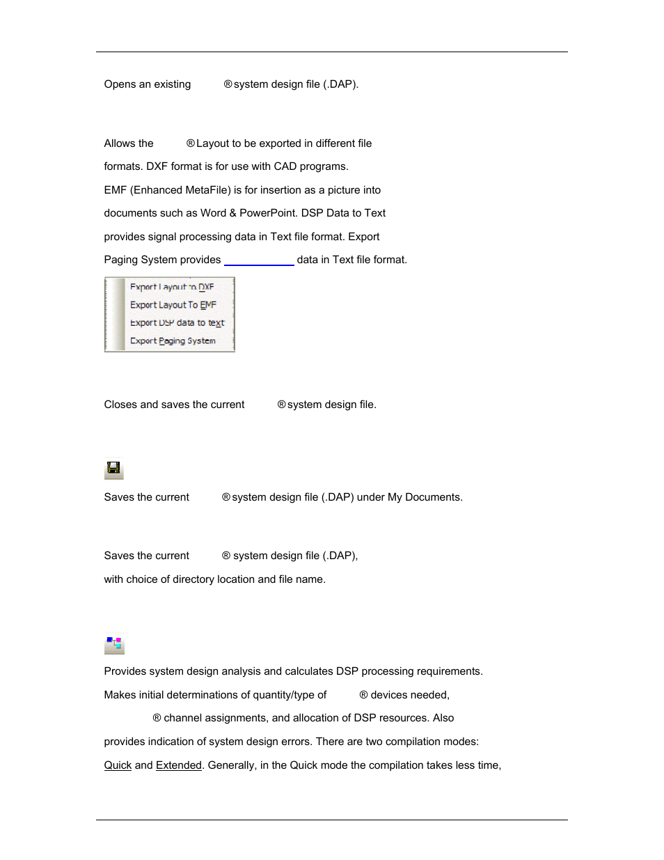 Export, Close, Save | Save as, Compile | Biamp LTR User Manual | Page 72 / 245