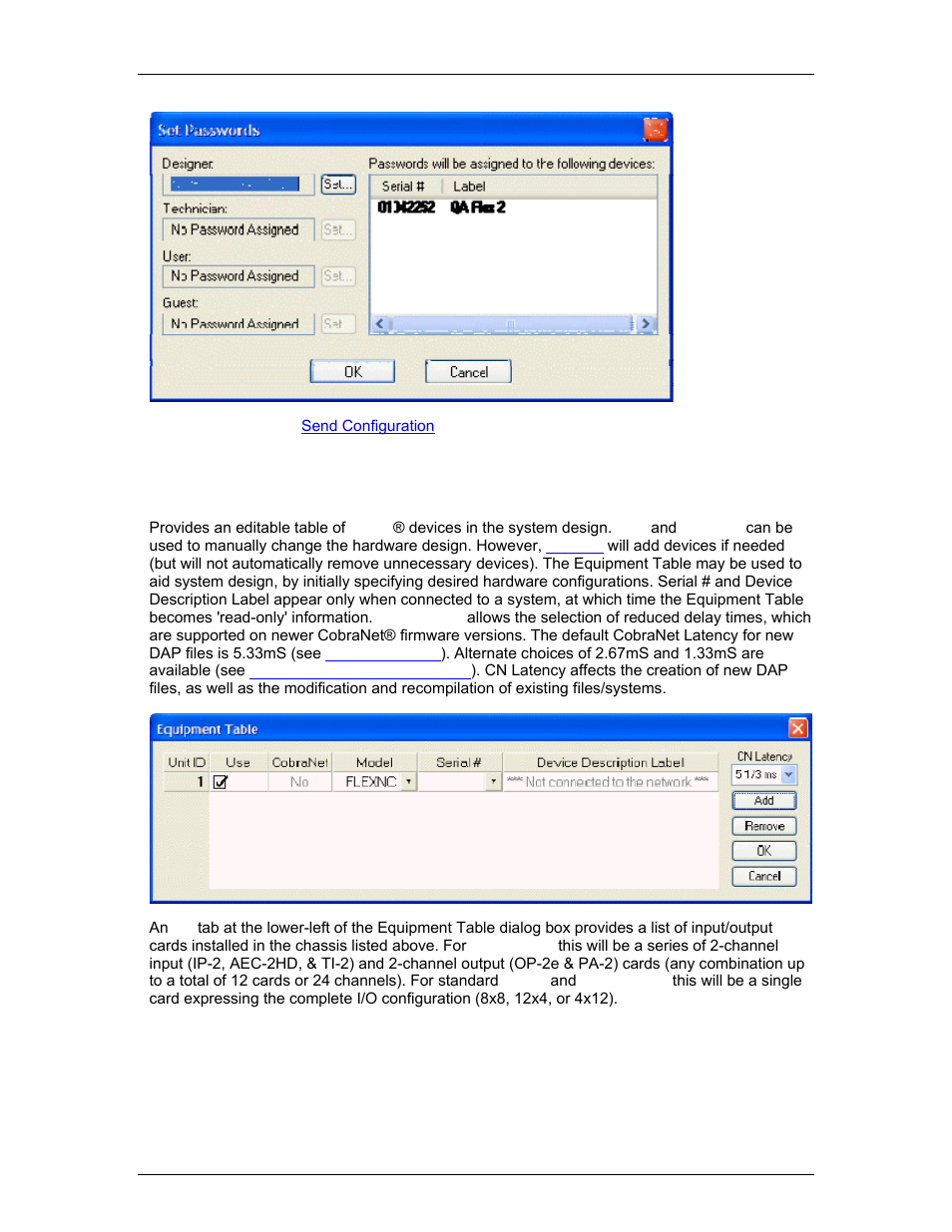 Equipment table, Equipment, Table | Biamp LTR User Manual | Page 84 / 245