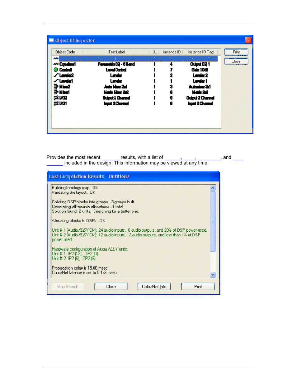 Layout compile results, Signal path identifier | Biamp LTR User Manual | Page 86 / 245