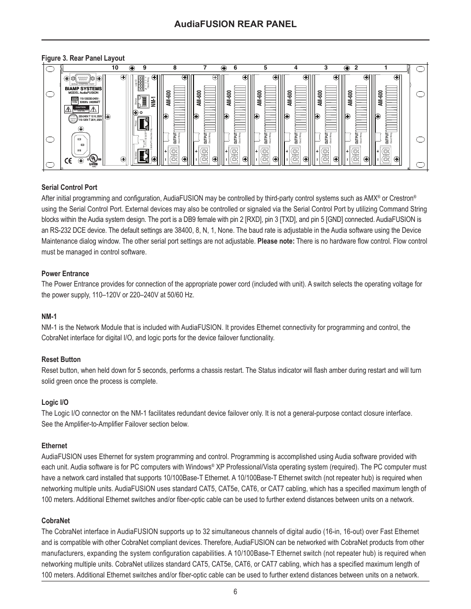 Audiafusion rear panel, Or crestron, Am-600 | Am-600 nm-1 | Biamp AudiaFUSION User Manual | Page 7 / 19