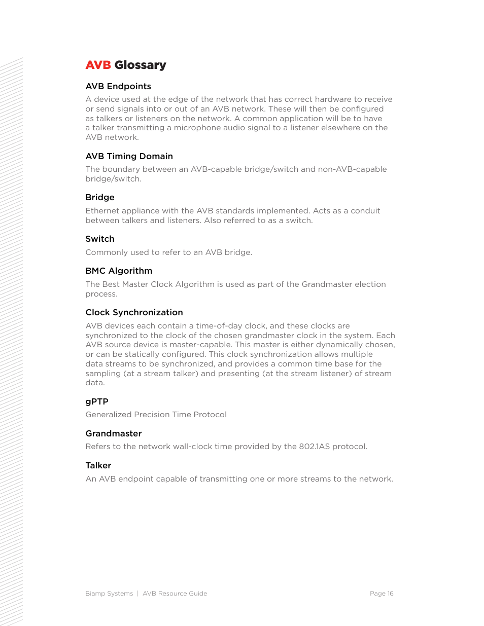 Avb glossary | Biamp Audia Classic Firmware Upgrade Procedure User Manual | Page 16 / 18