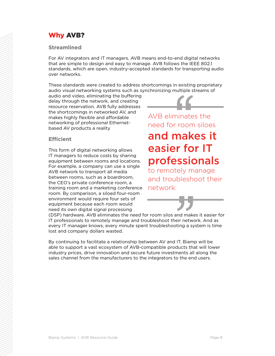 And makes it easier for it professionals, Why avb, Avb eliminates the need for room siloes | Biamp Audia Classic Firmware Upgrade Procedure User Manual | Page 8 / 18